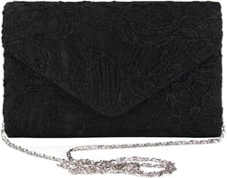 TOPCHANCES Womens Evening Clutch Ladies Floral Lace Envelope Handbags Wedding Bridal Purse Bag (Black)