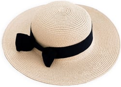 ModParty Girls Beach Hat | Straw Sun Hat with Black Ribbon Bow | Little Girls Summer Hat | Flower Girl Gift Idea | Birthday & Holiday Present | Tropical Beach & Pool Accessory for Kids
