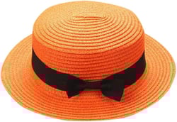 Straw Boater Hat Foldable Packable Beach Hat for Summer Tea Party Sun Hats for Women Bowknot Wide Brim Cap One Size Orange