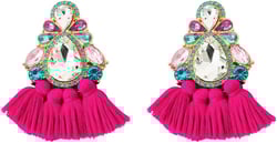 Bohemian Handmade Fringe Tassel Dangle Drop Statement Earrings for Women (New- Rose Pink)