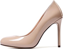 Eldof Womens High Heel Pumps Round Toe Court Shoes 10cm Stilttoes Patent Leather Pump Heels 9 Beige
