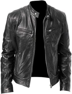 ECKHARDT Vintage Jacket Leather Sleeve Men Vintage Coat Collar Club Autumn Leather Jacket Men's Coats Lop Carrying Bag 4X-Large Black