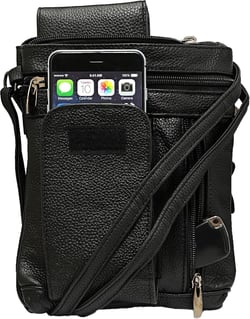 Unisex Super Soft Leather Crossbody Bag with 5 Compartments a Phone Pocket and Carrying Strap Black