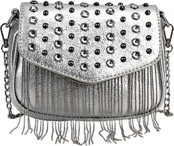 Hoce Leather Rivet Crossbody Purse Small Studded Chain Bag for Women Silver a