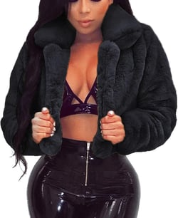 WKSCLPAI Faux Fur Jackets for Women Winter Warm Fluffy Fleece Crop Outerwear Oversized Soft Coats Jacket Trendy Short Tops Black