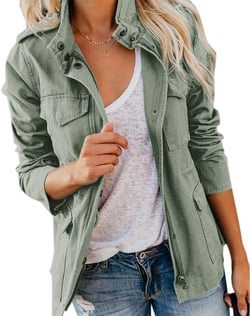 Pepochic Womens Military Jacket Zip Up Snap Buttons Lightweight Utility Anorak Field Safari Coat Outwear A-light Green XX-Large