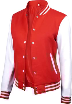Decrum DISC White and Red Women's Varsity Jacket - Womens Varsity Bomber Jackets | [40055173] Plain White Sleeve, M