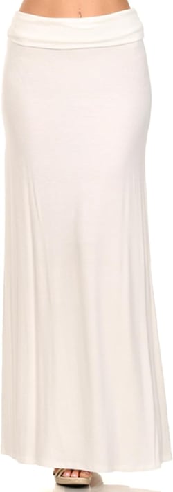 FashionStream Women's Chic and Comfortable High-Waisted Maxi Skirt Large Msk02037 Ivory