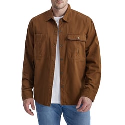 Parise Casual Washed Cotton Shirt Jacket for Men Pocketed Lightweight Lapel Collared Long Sleeve Button Down Shacket Workwear Brown Small