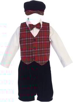 Lito Baby Boys Red Black Plaid Pattern Vest Velvet Knicker Set Outfit 6-12M