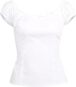 YARN & INK Women's Pinup Shirt 1950s Vintage Rockabilly Puff Sleeve BowBlouse Off Shoulder Tops 3X-Large White
