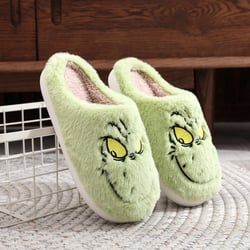 LHOO YuCheng Christmas Slippers for Women & Men Indoor Soft Warm Cotton Bedroom Grinch Slippers House Green Merry Slippers Cozy Fluffy Fall Winter Home Slippers, Green 44