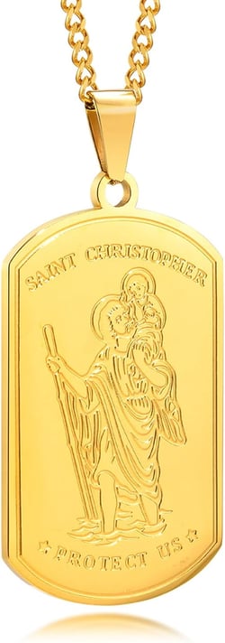 Saint St Michael/Christopher Necklace for Men, Christian Necklace Religious Gift, Archangel Statue Medal Pendant Necklace - 24 Inch