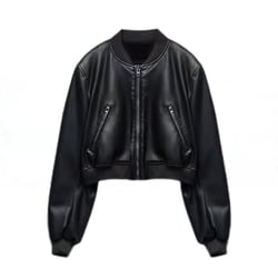 Women's Cropped Faux Leather Bomber Jacket