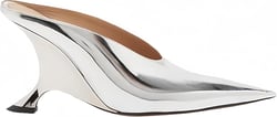 Metallic Leather Heeled Mules for Women Sexy Sandals Pointed Closed Toe Slip On Wedge Mule Dressy Pumps Heels 5 Silver