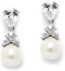 Mariell Pearl Drop Bridal Earrings with Cubic Zirconia Crystals and Ivory Pearls For Brides, Bridesmaids, Weddings, Jewelry Gift for Women Silver
