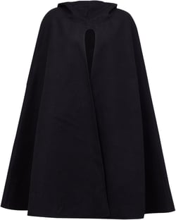 Clothink Women Black Wool Hooded Split Front Poncho Cape Medium Black