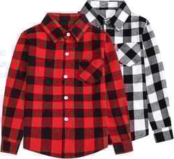 SANGTREE Womens and Girls Plaid Shirts Two Packs Button Down Long Sleeve Flannel Shirts