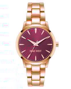 Nine West Women's Bracelet Watch Rose Gold/Burgundy