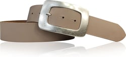 Leather Belt with Large Silver Buckle 1.6 inches waist size 45.5 inch (115 cm) Taupe/Grey