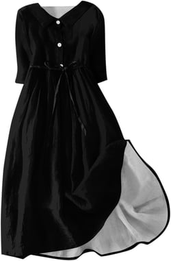 Tea Party Dresses for Woman,Boho Floral Lapel Neck Button Down V Neck Casual A-Line Lace-Up Dress Vacation Beach Flowy Long Dress Sun Dresses for Women 2024 Wedding Guest(A02 Black,XX-Large)