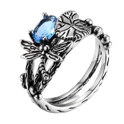 TIHLMK Sales Clearance Ring for Women Dragonflies and A Lotu Ring, Vintage Thai Silver Inlaid Ring