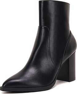 LAICIGO Women's Pointed Toe Ankle Boots Chunky Stacked Heel Side Zipper Faux Leather Ankle Booties 5.5 Black