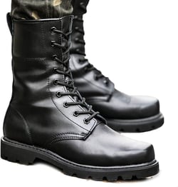 Leather Steel Toe Military Ankle Boots,special Forces Combat Training Boots Outdoor Hiking Boots Non-Slip Men High-top Autumn Winter Keep Warm Casual Shoes,Black-42