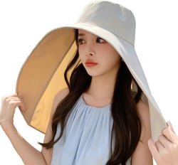 Sun Hats for Women Sun Protection Wide Brim Shawl with Neck Flap Hiking Visor Hat Outdoor Summer Beach Beige Khaki