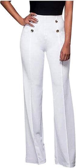 Uillui Dress Pants for Women Business Casual Classy High Waist Flared Sailor Pants Stretchy Wide Leg Trousers Work Slacks X-Large White