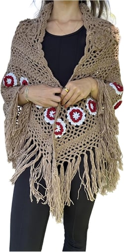 Handmade Crochet tassels Fringed Poncho Cape Shawls Wraps Granny Square Womens Coat Sweater 63x35in