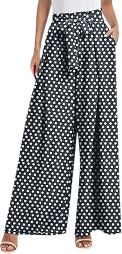 Wide Leg Pants for Women High Waisted Palazzo Pants Work Casual Flowy Tie Knot Trousers with Women Casual Pants X-Large Black