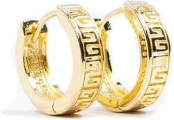 Men's Women's Trendy Small Solid 14K Yellow Gold 925 Sterling Silver Hypoallergenic Unisex Greek Key Pattern Huggie Hoop Earrings Jewelry Gifts for Men Women