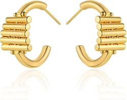 Dremmy Studios Chunky Gold Hoop Earrings for Women 14K Real Gold Plated, 925 Sterling Silver Post Cubic Zirconia Gold Hoops for Women, Twisted Thick Open Hoops Hypoallergenic Hoop-4