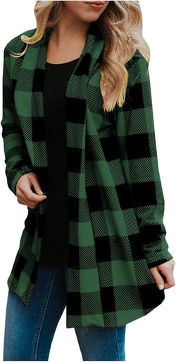 Womens Flannel Cardigan Buffalo Plaid Jacket Trendy Casual Loose Long Sleeve Kimono Fashion Fall Outfits with Pockets Army Green-2 Small