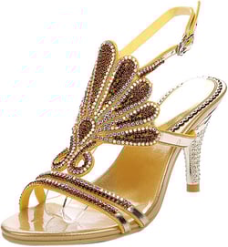 Honeystore Women's Peacock Shaped Pattern Handmade Rhinestone Sandals 9 Gold-01