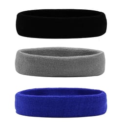 Hanerdun 3 Pcs Sports Headbands Sweat Absorbing Head Band Unisex Running Workout Hair Band Black/Gray/Royal Blue