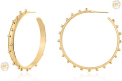 Gold Beaded Earrings for Women 14K Gold Plated 925 Sterling Silver Post Bead Thin Open Hoop Earrings Hypoallergenic Gold Jewelry Gifts Bean-Spot-Gold