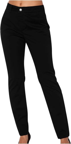 yardsong Womens High Waisted Cargo Pants Casual Skinny Tapered Pants Fashion Solid Color Hiking Trousers with Pockets Small Black