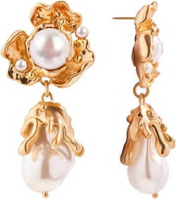 Vintage Gold Dangle Earrings for Women, 18K Gold Plated Freshwater Pearl Gold Hanging Drop Stud Earrings, Dainty Gold Baroque Earrings, 925 Sterling Silver Post Earrings, Women's Wedding Party Jewelry Gifts