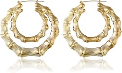 90's Big Bamboo Hoop Earrings for Women Triangle Gold Tone Hip-Hop Hoop Earrings Punk Jewelry 1 Pairs Oversized (85mm 2 layer round gold)