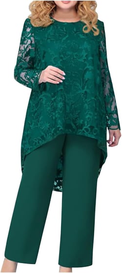 HGps8w 2 Piece Outfits for Women Pants Suits Wedding Guest Mother of The Bride Dressy Floral Lace Evening Formal Set 01 Green 3X-Large