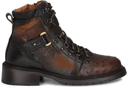 Cuadra Men's Bootie in Genuine Ostrich Leather Brown with Zipper and Laces 4J08A3 10.5 Brown