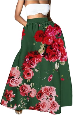 Long Skirts for Women Summer Trendy High Waisted Boho Floral Print A Line Casual Vintage Elegant Maxi Beach Skirts XX-Large Ag