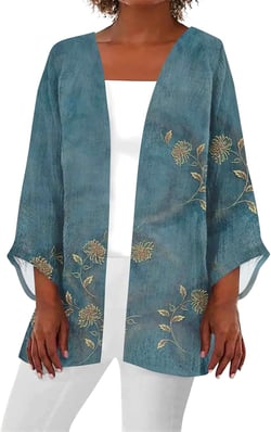 Cardigan Sweater for Women Retro Print 3/4 Sleeve Jackets Casual Duster Cardigans Lightweight Blouse Tops Coat Womens Sheer Cardigan Robes for Women（4-Navy,XX-Large）