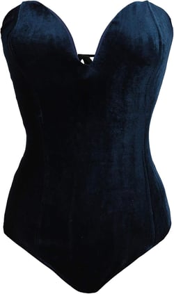 Clothink Women Strapless Velvet Bodysuit Back Lace Up Jumpsuit,Sexy Bodysuit Top Playboy Bunny Halloween Costume Small Navy Blue