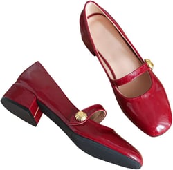 Hee grand Mary Jane Chunky Heels for Women Shiny Patent Leather Dress Shoes Square Toe Block Heels Comfortable Mid Heel Work Pumps 4.5 184-red