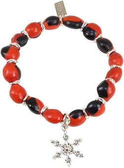 Adjustable Charm Bracelet (Multiple Styles) - Handmade w/Meaningful Peruvian Good Luck Seed Beads - Handmade Jewelry | Great Gifts for Teen Girl Gifts & Great Addition to Girls Snowflake Charm - 8mm Red/Black Seed Bead