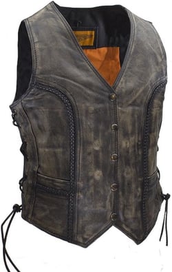 Women's Longer Cut Distressed Brown Leather Motorcycle Vest Small Brown