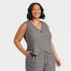 Women&#39;s Tailored Vest - Ava &#38; Viv&#8482; Gray Plaid XXL